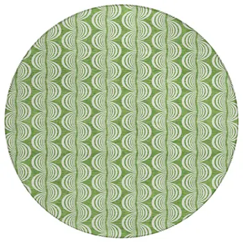 8' Green And Ivory Round Ogee Washable Indoor Outdoor Area Rug