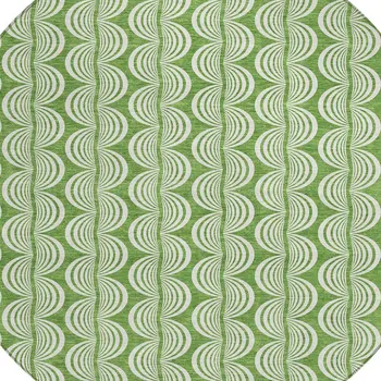 8' Green And Ivory Round Ogee Washable Indoor Outdoor Area Rug