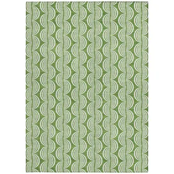 8' X 10' Green And Ivory Ogee Washable Indoor Outdoor Area Rug