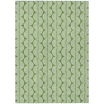 8' X 10' Green And Ivory Ogee Washable Indoor Outdoor Area Rug