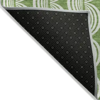 8' X 10' Green And Ivory Ogee Washable Indoor Outdoor Area Rug