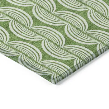 8' X 10' Green And Ivory Ogee Washable Indoor Outdoor Area Rug