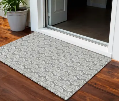3' X 5' Gray And Ivory Ogee Washable Indoor Outdoor Area Rug