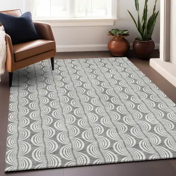 3' X 5' Gray And Ivory Ogee Washable Indoor Outdoor Area Rug