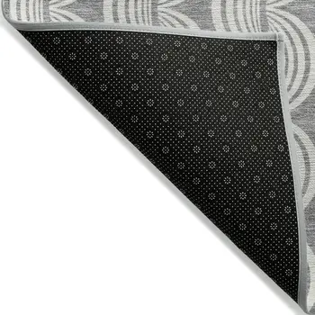 8' Gray And Ivory Round Ogee Washable Indoor Outdoor Area Rug