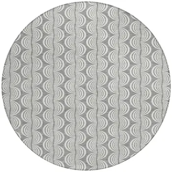 8' Gray And Ivory Round Ogee Washable Indoor Outdoor Area Rug