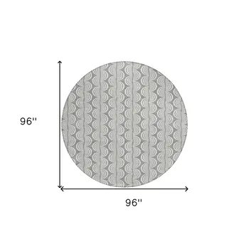 8' Gray And Ivory Round Ogee Washable Indoor Outdoor Area Rug