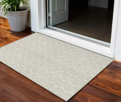 3' X 5' Ivory And Beige Ogee Washable Indoor Outdoor Area Rug
