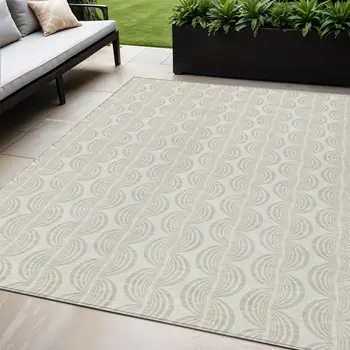 5' X 8' Ivory And Beige Ogee Washable Indoor Outdoor Area Rug