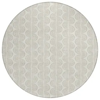 8' Ivory And Beige Round Ogee Washable Indoor Outdoor Area Rug