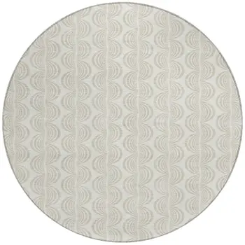8' Ivory And Beige Round Ogee Washable Indoor Outdoor Area Rug