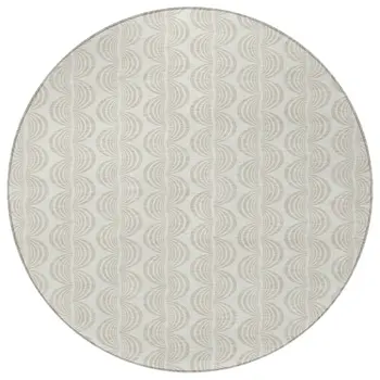 8' Ivory And Beige Round Ogee Washable Indoor Outdoor Area Rug