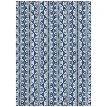 3' X 5' Navy Blue And Ivory Ogee Washable Indoor Outdoor Area Rug