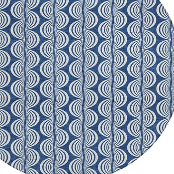 8' Navy Blue And Ivory Round Ogee Washable Indoor Outdoor Area Rug