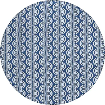 8' Navy Blue And Ivory Round Ogee Washable Indoor Outdoor Area Rug