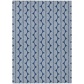 9' X 12' Navy Blue And Ivory Ogee Washable Indoor Outdoor Area Rug