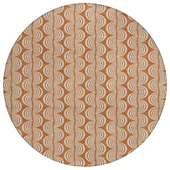 8' Copper And Beige Round Ogee Washable Indoor Outdoor Area Rug