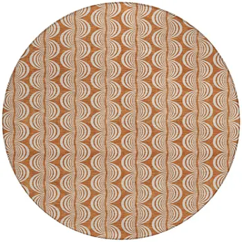 8' Copper And Beige Round Ogee Washable Indoor Outdoor Area Rug