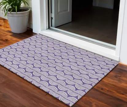 3' X 5' Purple And Ivory Ogee Washable Indoor Outdoor Area Rug