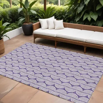 8' X 10' Purple And Ivory Ogee Washable Indoor Outdoor Area Rug