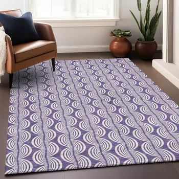 9' X 12' Purple And Ivory Ogee Washable Indoor Outdoor Area Rug
