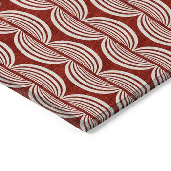 3' X 5' Red And Ivory Ogee Washable Indoor Outdoor Area Rug