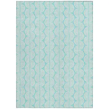 9' X 12' Aqua And Beige Ogee Washable Indoor Outdoor Area Rug