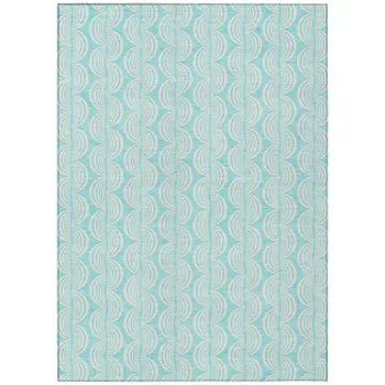 9' X 12' Aqua And Beige Ogee Washable Indoor Outdoor Area Rug