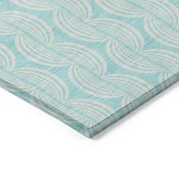 9' X 12' Aqua And Beige Ogee Washable Indoor Outdoor Area Rug