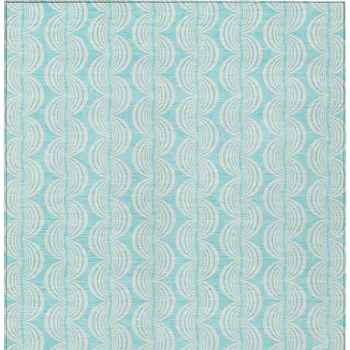 9' X 12' Aqua And Beige Ogee Washable Indoor Outdoor Area Rug