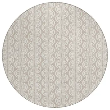 8' Khaki And Beige Round Ogee Washable Indoor Outdoor Area Rug