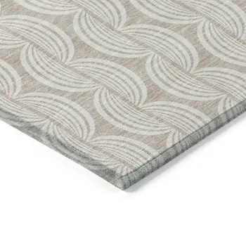 9' X 12' Khaki And Beige Ogee Washable Indoor Outdoor Area Rug