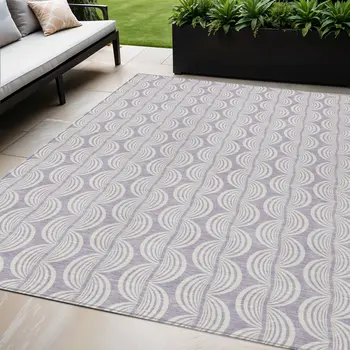 5' X 8' Lavender And Ivory Ogee Washable Indoor Outdoor Area Rug