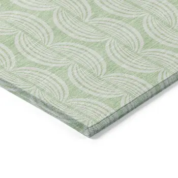 8' Mint Green And Beige Round Ogee Washable Indoor Outdoor Area Rug