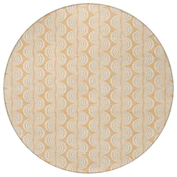 8' Peach And Beige Round Ogee Washable Indoor Outdoor Area Rug