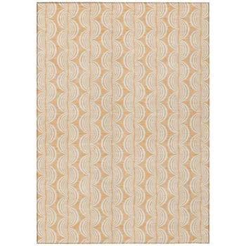 10' X 14' Peach And Beige Ogee Washable Indoor Outdoor Area Rug