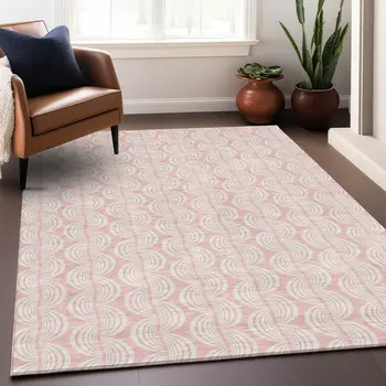 5' X 8' Pink And Gray Ogee Washable Indoor Outdoor Area Rug