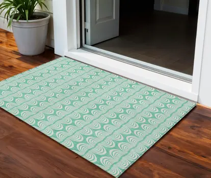 3' X 5' Blue And Ivory Ogee Washable Indoor Outdoor Area Rug