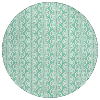 8' Blue And Ivory Round Ogee Washable Indoor Outdoor Area Rug