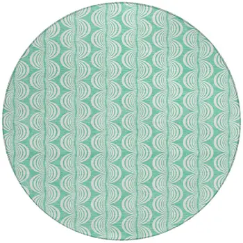 8' Blue And Ivory Round Ogee Washable Indoor Outdoor Area Rug