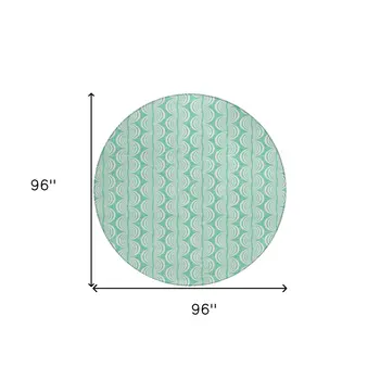 8' Blue And Ivory Round Ogee Washable Indoor Outdoor Area Rug