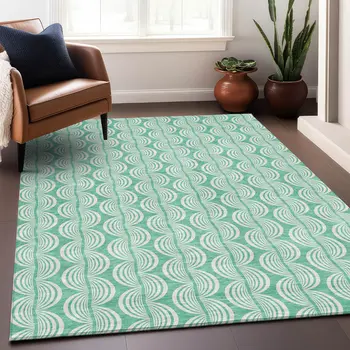 9' X 12' Blue And Ivory Ogee Washable Indoor Outdoor Area Rug