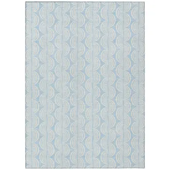 5' X 8' Sky Blue And Beige Ogee Washable Indoor Outdoor Area Rug