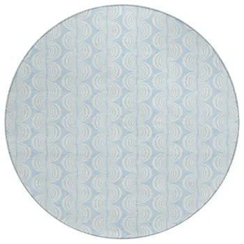8' Sky Blue And Beige Round Ogee Washable Indoor Outdoor Area Rug