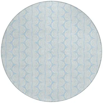 8' Sky Blue And Beige Round Ogee Washable Indoor Outdoor Area Rug