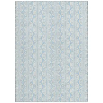 8' X 10' Sky Blue And Beige Ogee Washable Indoor Outdoor Area Rug