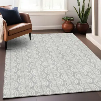 5' X 8' Silver And Ivory Ogee Washable Indoor Outdoor Area Rug