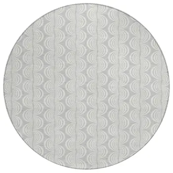 8' Silver And Ivory Round Ogee Washable Indoor Outdoor Area Rug