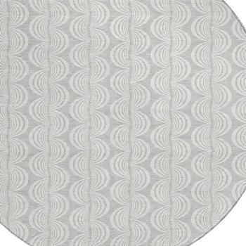 8' Silver And Ivory Round Ogee Washable Indoor Outdoor Area Rug