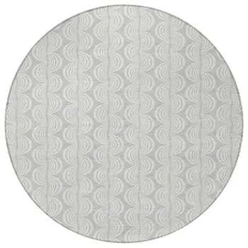 8' Silver And Ivory Round Ogee Washable Indoor Outdoor Area Rug